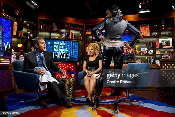 Pictured : Andy Cohen, Tionne "T-Boz" Watkins and Tatyana Ali -- Photo by: Charles Sykes/Bravo/NBCU Photo Bank via Getty Images