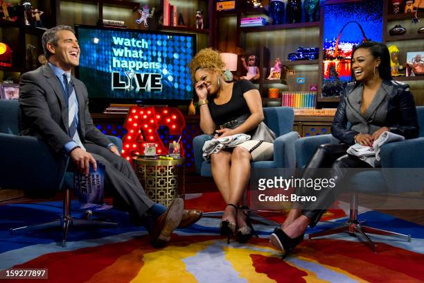 Pictured : Andy Cohen, Tionne "T-Boz" Watkins and Tatyana Ali -- Photo by: Charles Sykes/Bravo/NBCU Photo Bank via Getty Images