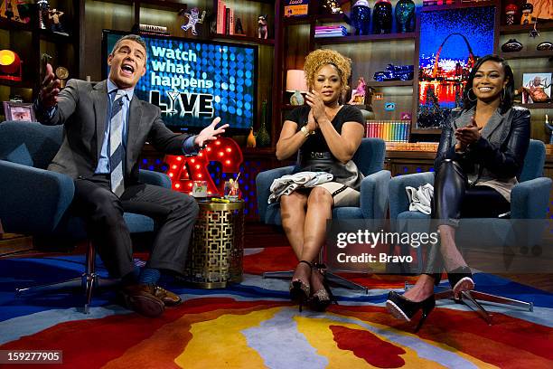 Pictured : Andy Cohen, Tionne "T-Boz" Watkins and Tatyana Ali -- Photo by: Charles Sykes/Bravo/NBCU Photo Bank via Getty Images