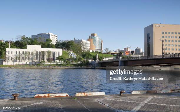 kushiro river and nusamai bridge in hokkaido, japan - kushiro stock pictures, royalty-free photos & images