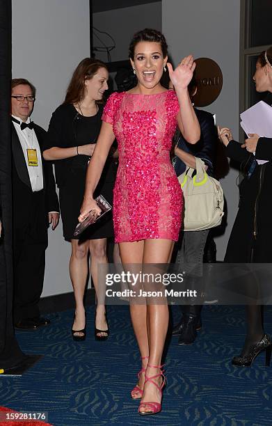 Actress Lea Michele, winner of Favorite TV Comedy Actress, poses in the press room at the 39th Annual People's Choice Awards at Nokia Theatre L.A....