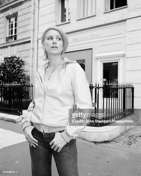 British actress Alice Evans outside a Christian Dior boutique in Paris, 2000.
