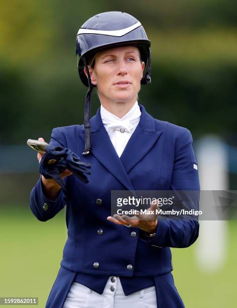 Zara Tindall after competing in the dressage phase, on her horse 'Classicals Euro Star', of the 2023 Festival of British Eventing at Gatcombe Park on...
