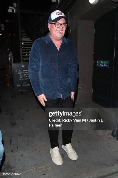 Alan Carr seen leaving the Duke of York's Theatre on August 03, 2023 in London, England.