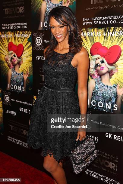 Judi Shekoni arrives at Markus + Indrani Icons book launch party hosted by Carmen Electra benefiting The Trevor Project at Merry Karnowsky Gallery &...