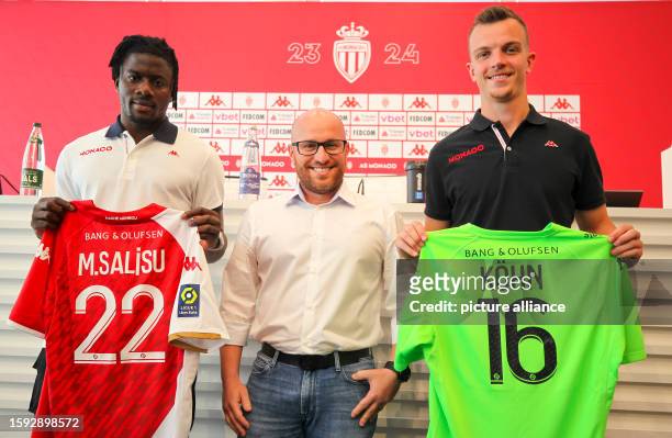 La Turbie, France AS Monaco - Clermont Foot Press Conference with Swiss German Goalkeeper Philipp Koehn, Defender Mohammed Salisu and Sporting...