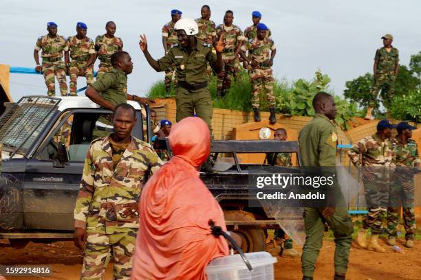 Police take security measures during the coup supporters gather for a demonstration in front of the French base in Niamey, Niger on August 11, 2023.