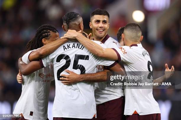 Rodri of Manchester City celebrates after scoring a goal to make it 0-3 during the Premier League match between Burnley FC and Manchester City at...