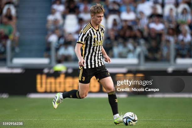 Hans Nicolussi Caviglia of Juventus FC in action during the friendly football match between Juventus FC and Juventus Next Gen. Juventus FC won 8-0...