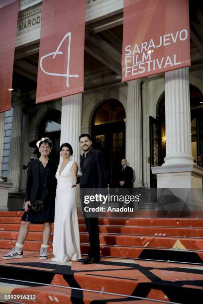 Big names of the film industry arrive at the red carpet area in front of Bosnian National Theater before the premiere of the motion picture 'Kiss The...