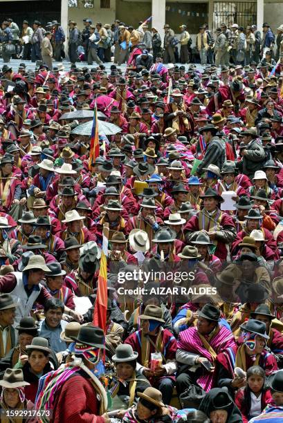 Aymaras provenientes de las 20 provincias de La Paz participan del Octavo Congreso Departamental de Trabajadores Campesinos de La Paz, denominado...