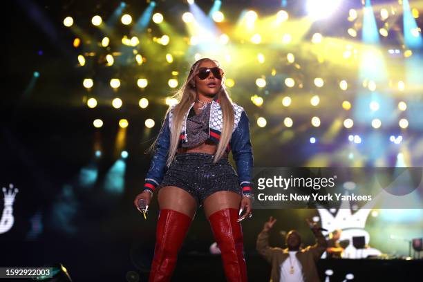 Lil Kim performs onstage during Hip Hop 50 Live at Yankee Stadium on August 11, 2023 in New York City.
