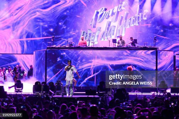 Rapper A Boogie Wit da Hoodie performs during the Hip Hop 50 Live concert, marking the 50th anniversary of the birth of hip hop, at Yankee Stadium in...