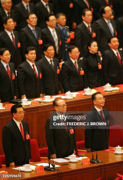 Chinese Communists at the closing session of their 17th five-yearly Party Congress inside the Great Hall of the People in Beijing, 21 October 2007,...