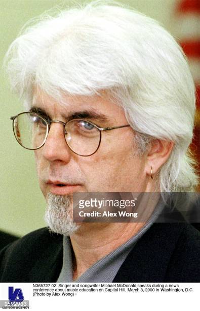 Singer and songwriter Michael McDonald speaks during a news conference about music education on Capitol Hill, March 8, 2000 in Washington, D.C.
