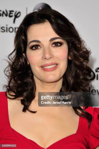 Television personality Nigella Lawson arrives at Disney ABC Television's red carpet gala at the Langham Huntington Hotel and Spa on January 10, 2013...