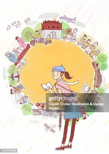 travel taipei - holding teacup stock illustrations