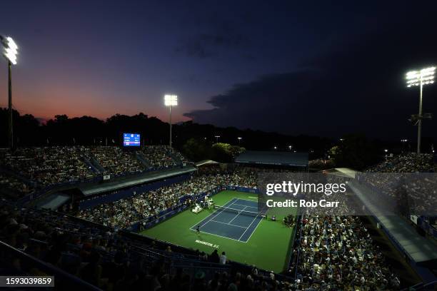 An general view during the Coco Gauff of the United States and Belinda Bencic of Switzerland match during Day 7 of the Mubadala Citi DC Open at Rock...