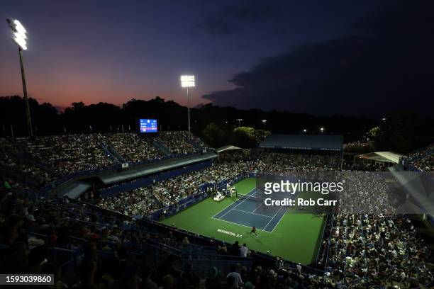 An general view during the Coco Gauff of the United States and Belinda Bencic of Switzerland match during Day 7 of the Mubadala Citi DC Open at Rock...