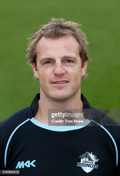 David Howell of London Broncos poses for a headshot during the London Broncos Photocall at Honourable Artillery Company on January 11, 2013 in...
