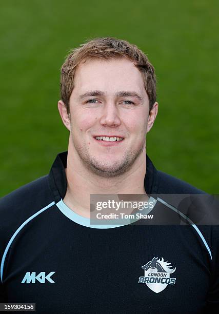 Scott Wheeldon of London Broncos poses for a headshot during the London Broncos Photocall at Honourable Artillery Company on January 11, 2013 in...