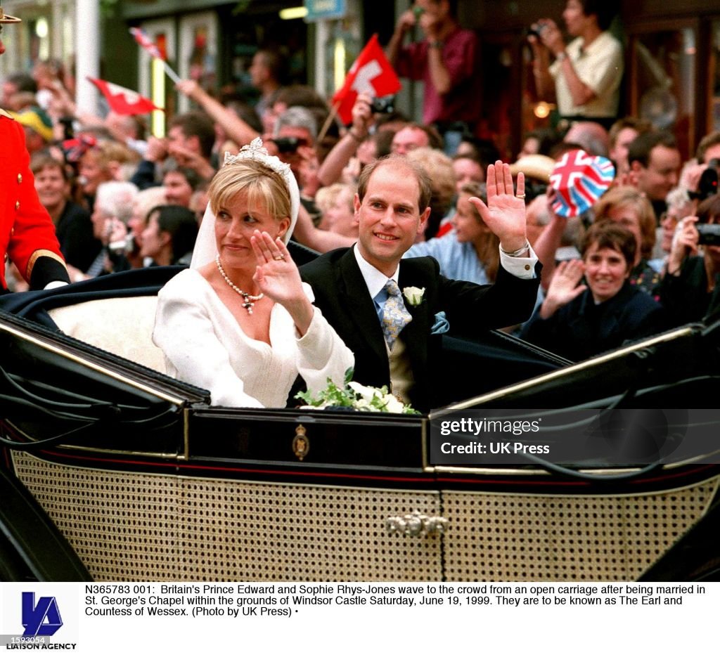 Britain's Prince Edward and Sophie Rhys-Jones wave...