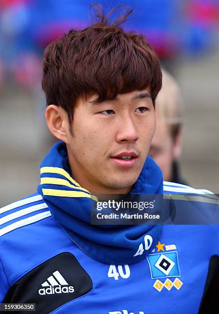 Heung Min Son looks on during the training session of Hamburger SV on January 11, 2013 in Hamburg, Germany.