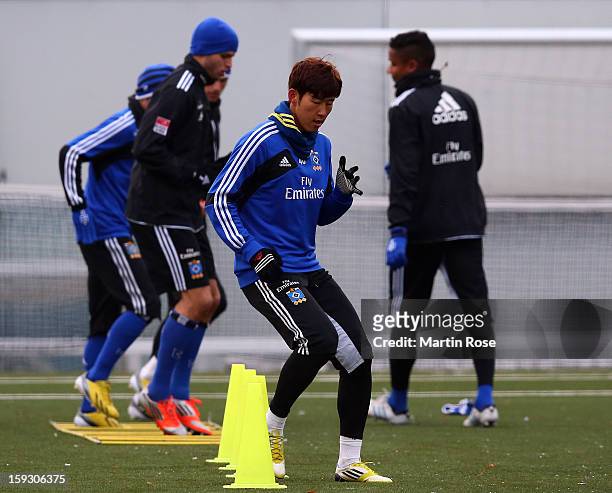Heung Min Son runs during the training session of Hamburger SV on January 11, 2013 in Hamburg, Germany.