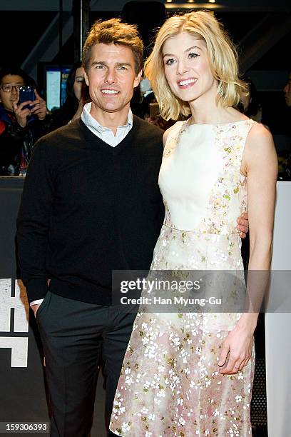 Actors Tom Cruise and Rosamund Pike attend the 'Jack Reacher' Fan Screening at Busan Cinema Center on January 10, 2013 in Busan, South Korea. The...