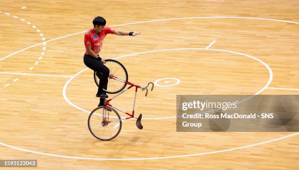 Yat Nam Chan of Hong Kong during a UCI artistic cycling event at the Emirates Arena, on August 12 in Glasgow, Scotland.