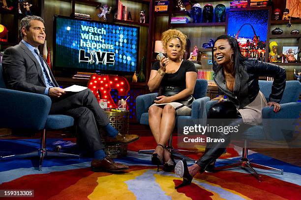 Pictured : Andy Cohen, Tionne "T-Boz" Watkins and Tatyana Ali -- Photo by: Charles Sykes/Bravo/NBCU Photo Bank via Getty Images