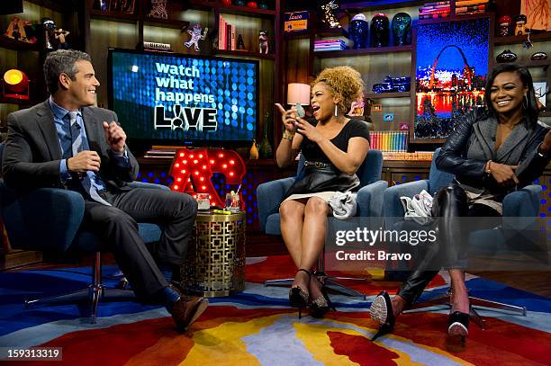 Pictured : Andy Cohen, Tionne "T-Boz" Watkins and Tatyana Ali -- Photo by: Charles Sykes/Bravo/NBCU Photo Bank via Getty Images