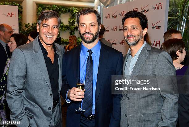 Actor/producer George Clooney, writer/director Judd Apatow, and producer Grant Heslov attend the 13th Annual AFI Awards at Four Seasons Los Angeles...