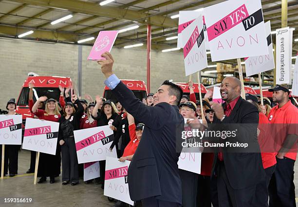 Mike Sanchez and Representatives Skype with California as Avon Kicks off the SAY YES TO AVON BEAUTY on January 11, 2013 in Columbus, Ohio.