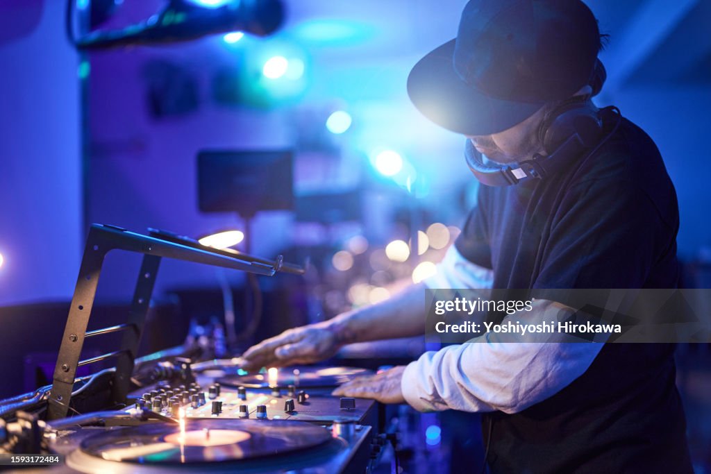 Man enjoying disco music