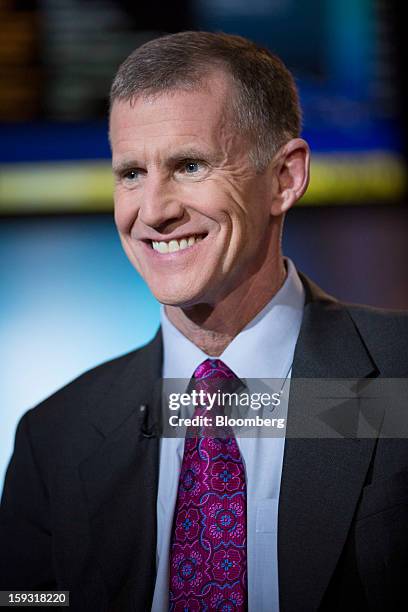 Stanley McChrystal, chairman of Siemens Government Technologies Inc., speaks during a Bloomberg Television interview in New York, U.S., on Friday,...