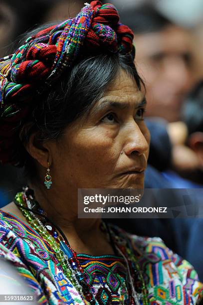 Relative of victims of the slaugther of the villa Dos Erres is seen in a hearing at the Supreme Court of Justice in Guatemala City on January 11 in...