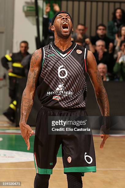 Bobby Brown, #6 of Montepaschi Siena reacts during the 2012-2013 Turkish Airlines Euroleague Top 16 Date 3 between Montepaschi Siena v BC Khimki...