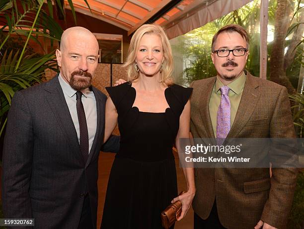 Actors Bryan Cranston, Anna Gunn, and writer/producer Vince Gilligan attend the 13th Annual AFI Awards at Four Seasons Los Angeles at Beverly Hills...