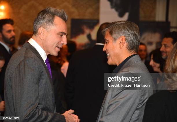 Actors Daniel Day-Lewis and George Clooney attend the 13th Annual AFI Awards at Four Seasons Los Angeles at Beverly Hills on January 11, 2013 in...