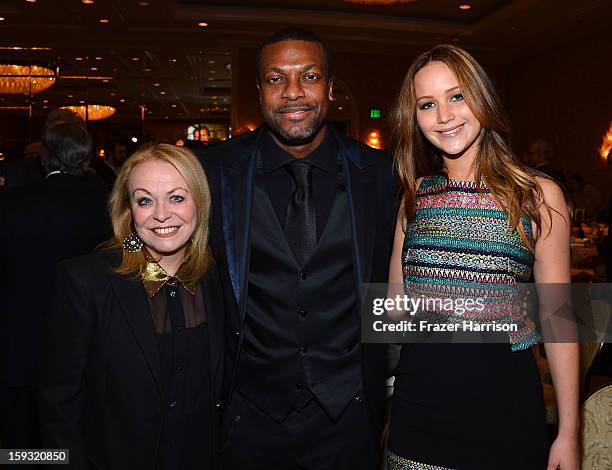 Actors Jacki Weaver, Chris Tucker, and Jennifer Lawrence attend the 13th Annual AFI Awards at Four Seasons Los Angeles at Beverly Hills on January...