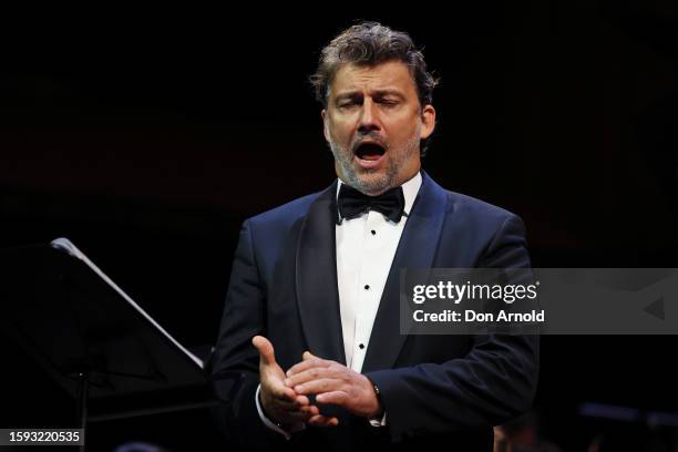 Jonas Kaufmann performs during the final dress rehearsal of "La Gioconda In Concert" at Sydney Opera House on August 05, 2023 in Sydney, Australia.