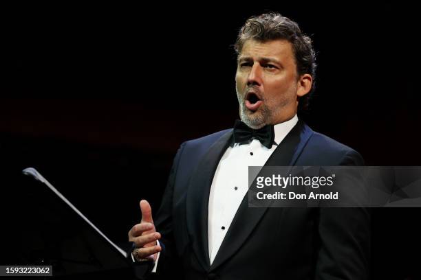 Jonas Kaufmann performs during the final dress rehearsal of "La Gioconda In Concert" at Sydney Opera House on August 05, 2023 in Sydney, Australia.