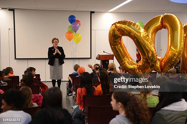 Caryl Stern, President and CEO U.S. Fund for UNICEF speaks at Danny Kaye Centennial Birthday Celebration at United Nations International School on...