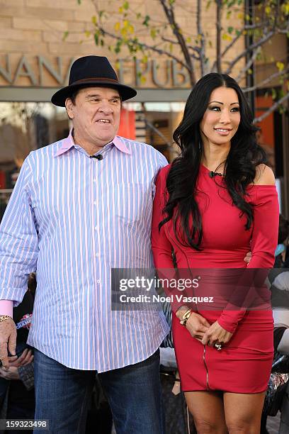 Pete Rose and Kiana Kim visit Extra at The Grove on January 11, 2013 in Los Angeles, California.