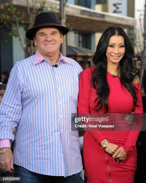 Pete Rose and Kiana Kim visit Extra at The Grove on January 11, 2013 in Los Angeles, California.