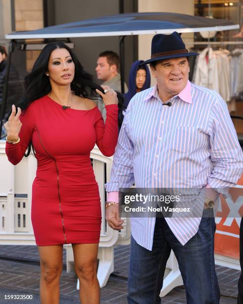 Pete Rose and Kiana Kim visit Extra at The Grove on January 11, 2013 in Los Angeles, California.