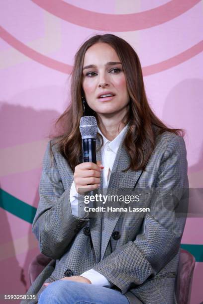 Angel City co-founder Natalie Portman speaks during the Angel City Equity Summit at Sydney Opera House on August 04, 2023 in Sydney, Australia.