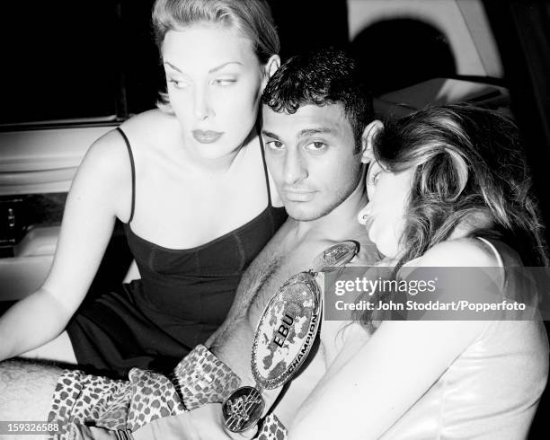 English boxer Naseem Hamed, aka Prince Naseem, wearing his EBU belt, in 1994.