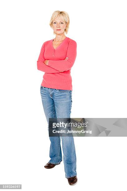 mature woman with crossed arms - isolated - portrait woman 50 serious stockfoto's en -beelden